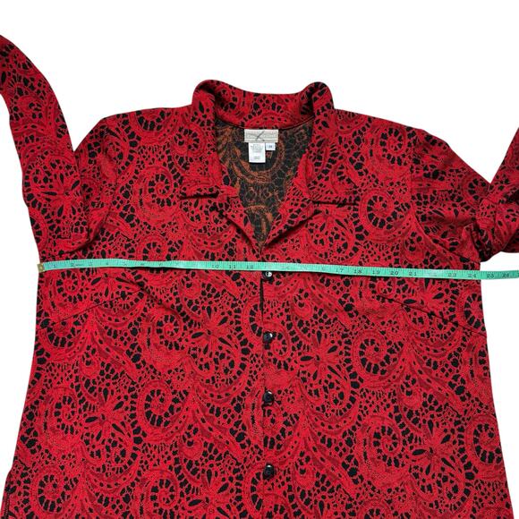 COLDWATER CREEK Vibrant Red Paisley Button Up Blouse Size 1X Womens Made in USA - Picture 7 of 9
